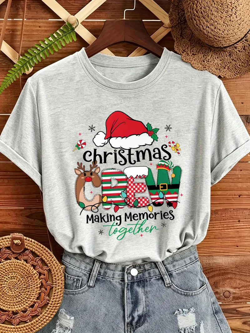 Christmas Crew Making Memories Together T Shirt Family Matching Christmas Outfit Santa Hat Graphic Tee Tops Xmas Party Shirts