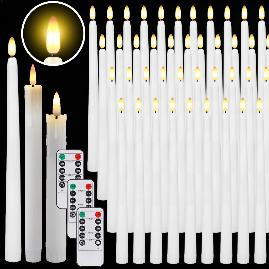 6-12-24Pcs Flameless Taper Candles Battery Operated LED Candle Flickering Candles Faux Candle Halloween Christmas Wedding Decor