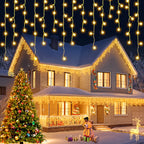 1000 LED Christmas Icicle Lights 98Ft, 8 Modes Connectable Waterproof Outdoor Icicle String Lights with 20 Cable Ties for Roof Gutters Eaves Patio Garden Holiday Decor, Warm White