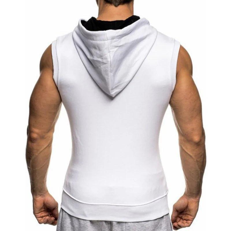 Men's Tank Top Summer Men's Clothing Casual Solid Sleeveless Tank Tops Hooded Zipper Men's Vest Bodybuilding Sportswear M-XXXL