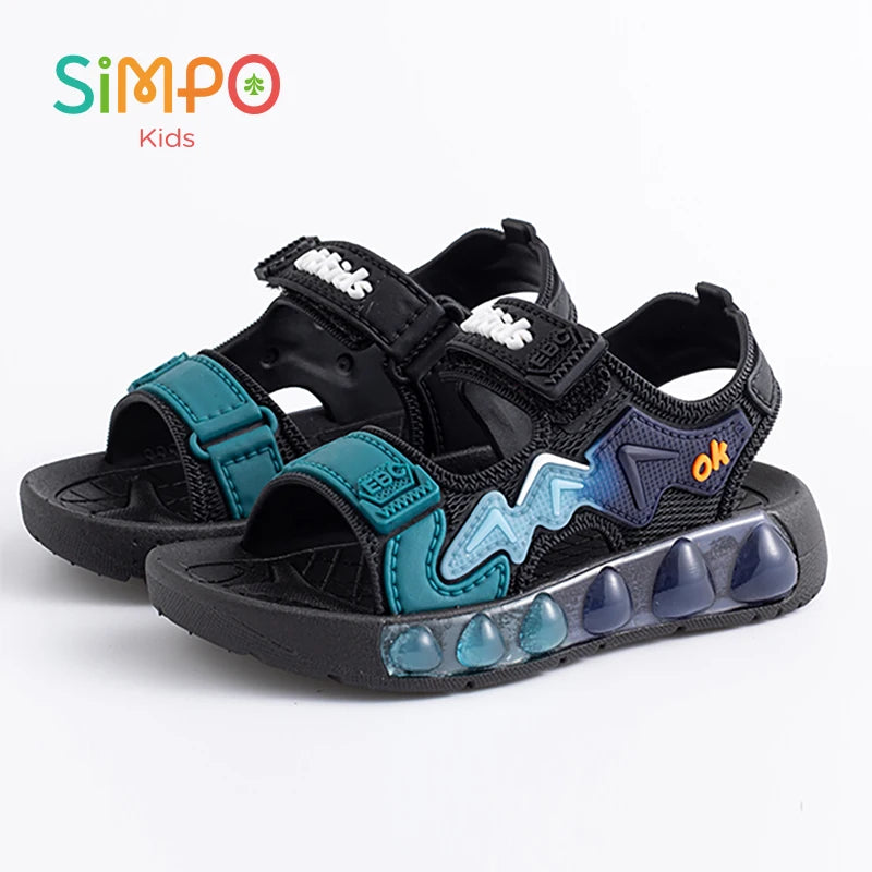 1 Pair Sport Sandals For Boys And Girls Summer Outdoor Soft Bottom Breathable Lightweight Casual Beach Shoes With Hook & Loop