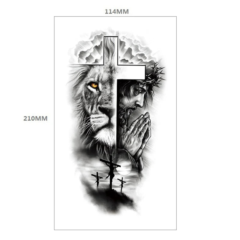 Waterproof Temporary Tattoo Sticker Forest Lion Tiger Bear Flash Tattoos Women Leopard Wolf Crown Body Art Arm Fake Tatoo Men