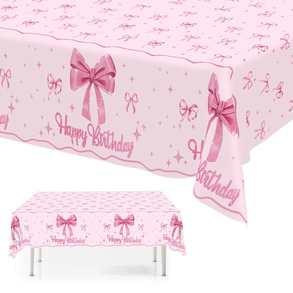 Pink Bow Tablecloth Birthday Party Decoration Favors Disposable Tablecloth Wedding 1st Birthday Party Supplies Table Decoration