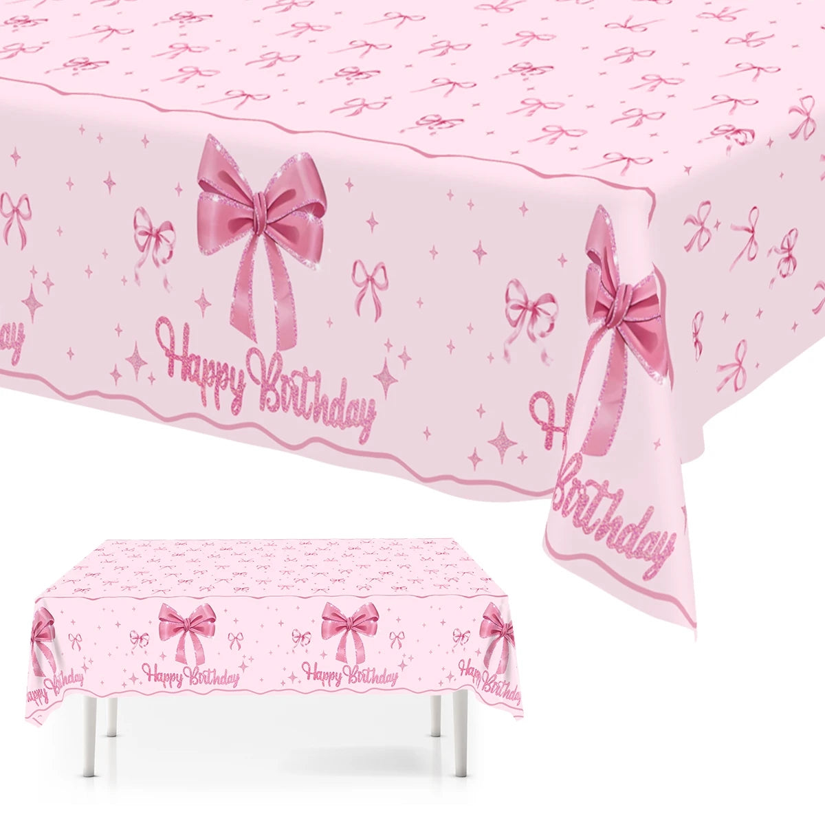 Pink Bow Tablecloth Birthday Party Decoration Favors Disposable Tablecloth Wedding 1st Birthday Party Supplies Table Decoration