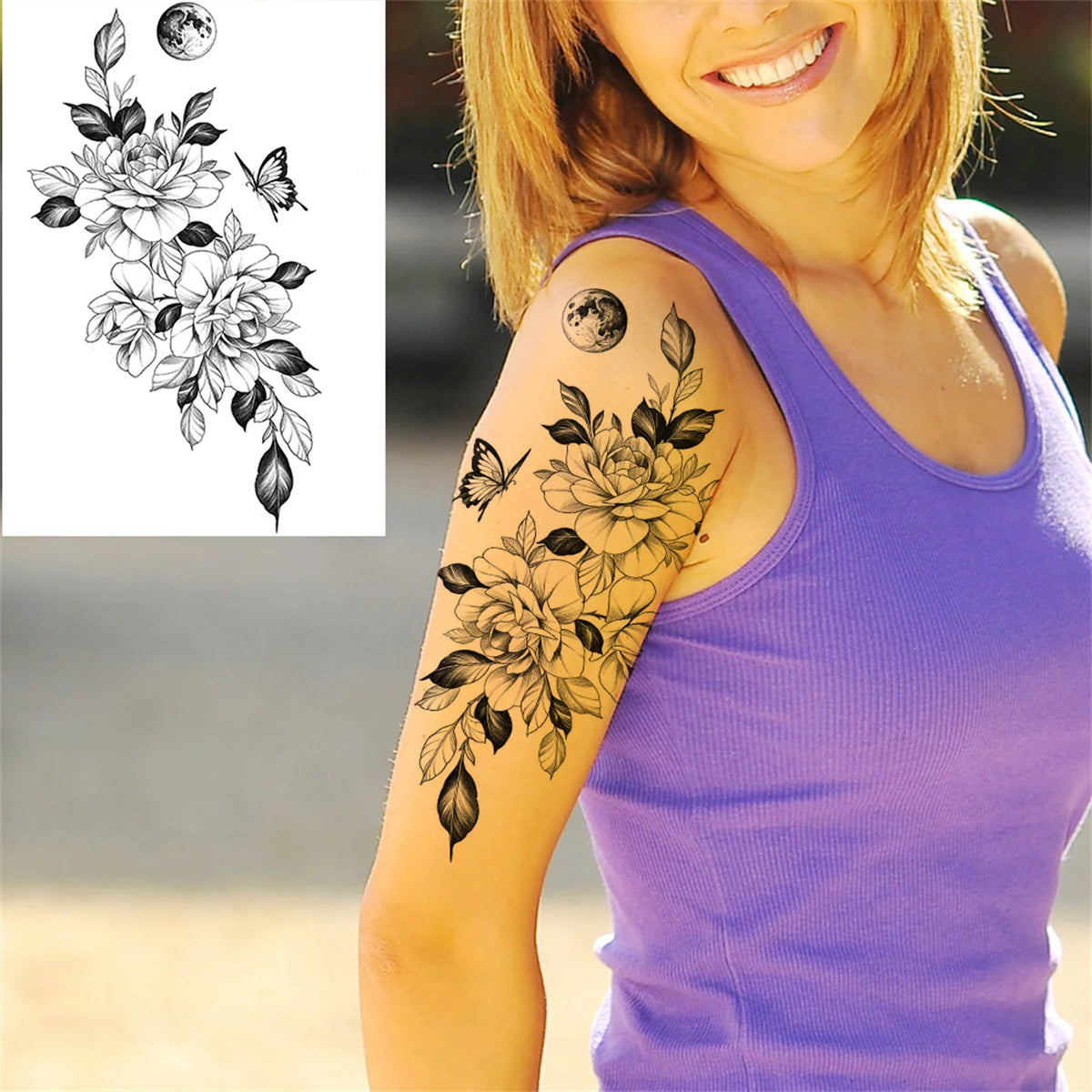 Realistic Sexy Peony Tattoos Temporary Women Adult Flower Arm Tattoos Sticker Waterproof Fake Floral Bloosom Body Leg Art Tatoos