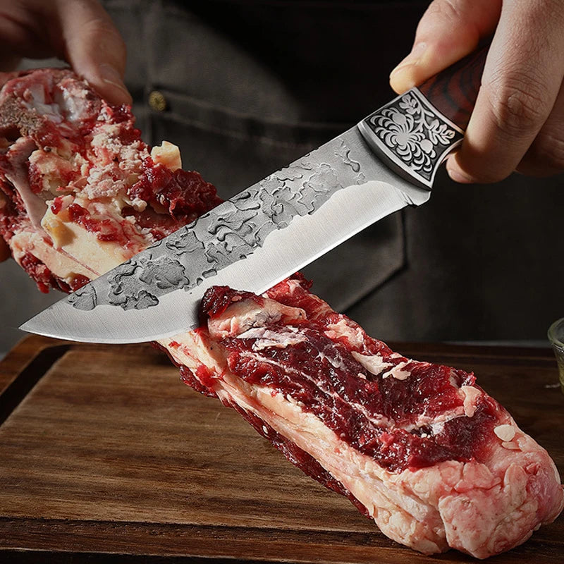Kitchen Boning Knife Chef Butcher Meat Cleaver Stainless Steel Fruit Paring Knife Cut Meat Pork Beef Fish Cutting Wood Handle