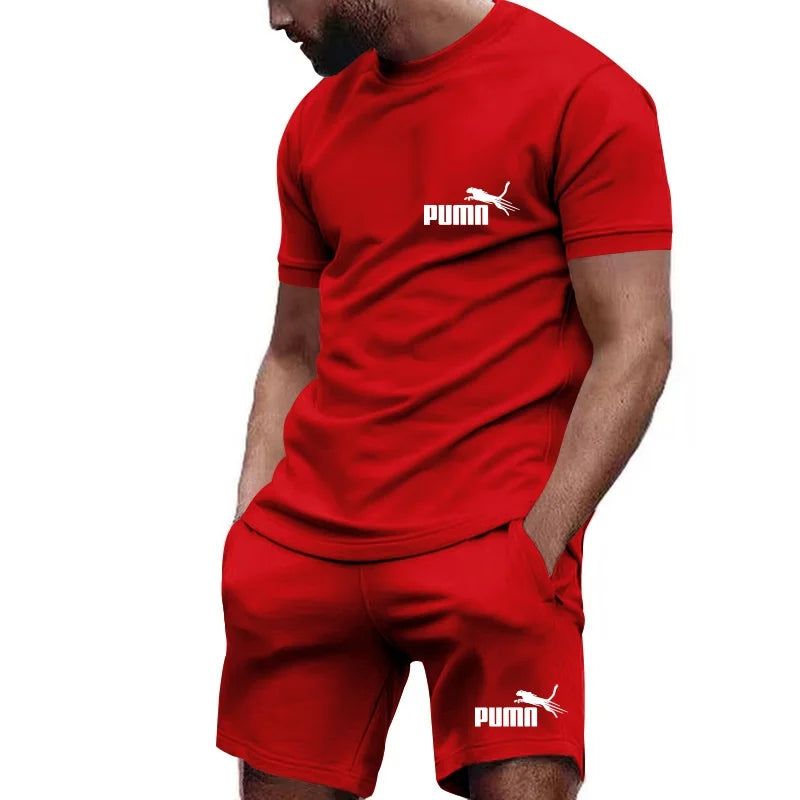 2026 Summer Men's Fashion Casual T-shirt Shorts Set Breathable Jogging Sports Two Piece Set Solid Color T-shirt Set
