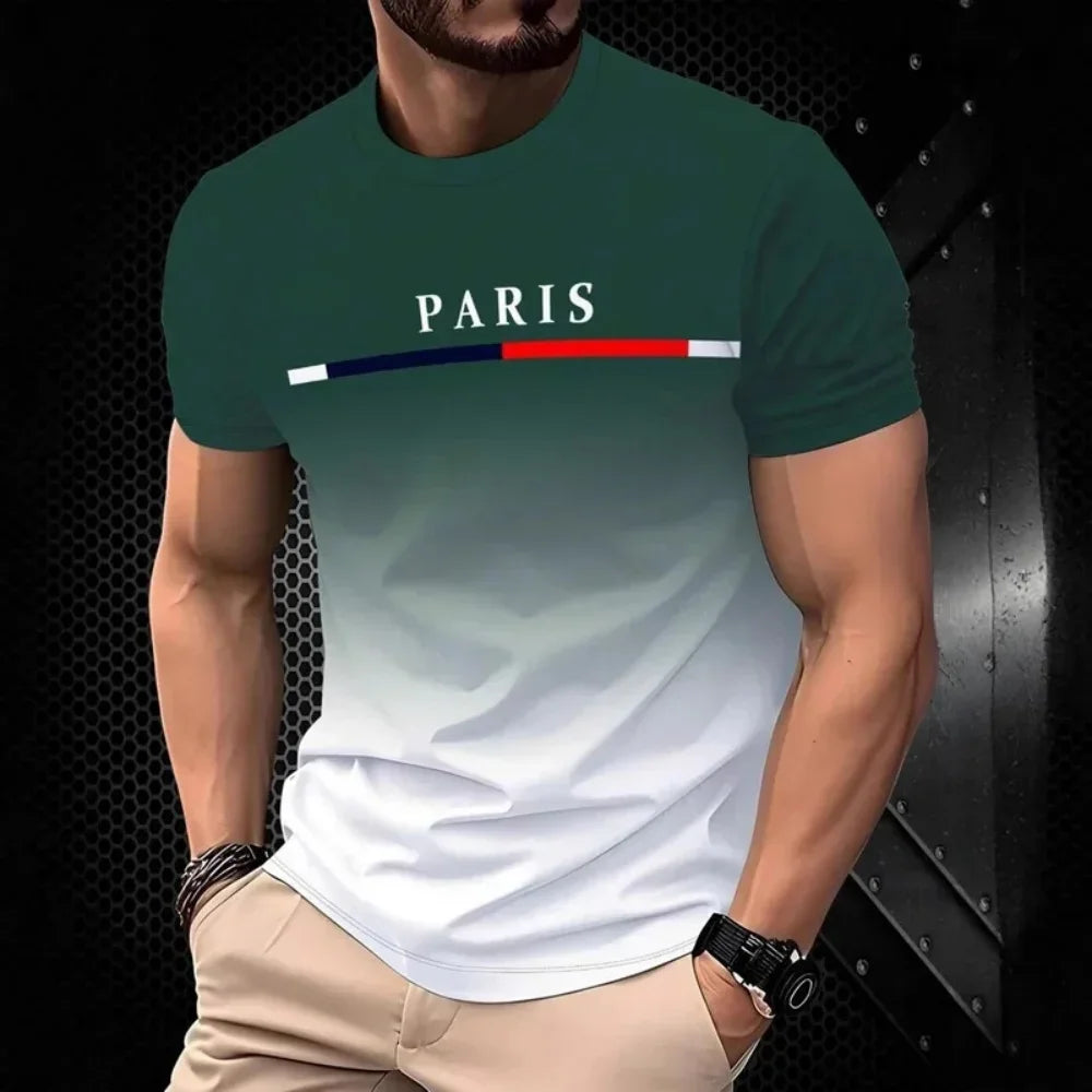 Summer New Fashion Trend Men's T-shirt 3D Letter Gradient Printed Simple Casual Short Sleeve Tops Streetwear Unisex Y2k Clothing