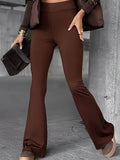 Elegant Wide Leg Flared Pants Solid Color Stretch Casual Trousers Suitable For Party Daily Wear All Seasons Women's Clothing