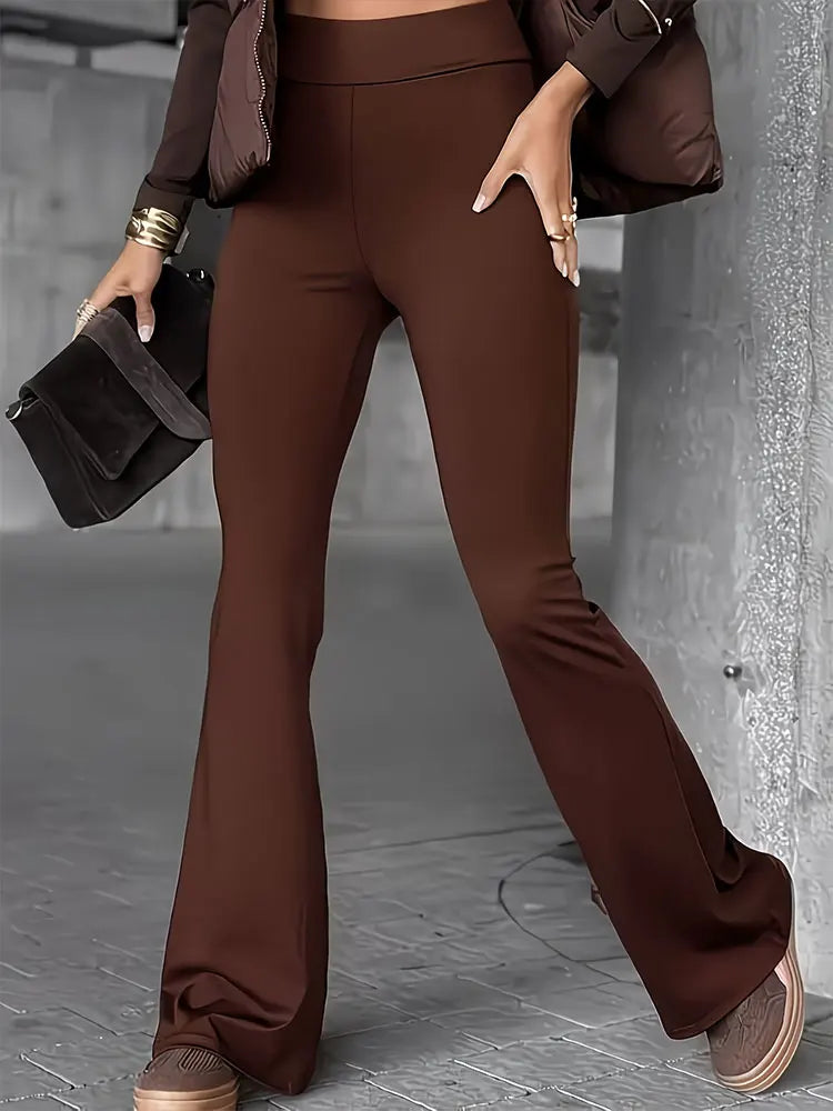 Elegant Wide Leg Flared Pants Solid Color Stretch Casual Trousers Suitable For Party Daily Wear All Seasons Women's Clothing