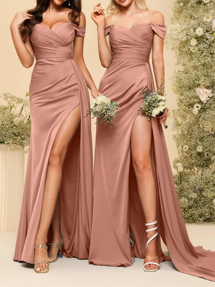 Off the Shoulder Bridesmaid Dresses Sweetheart Pleated High Slit Evening Gowns Mermaid Wedding Guest Party Dress customized
