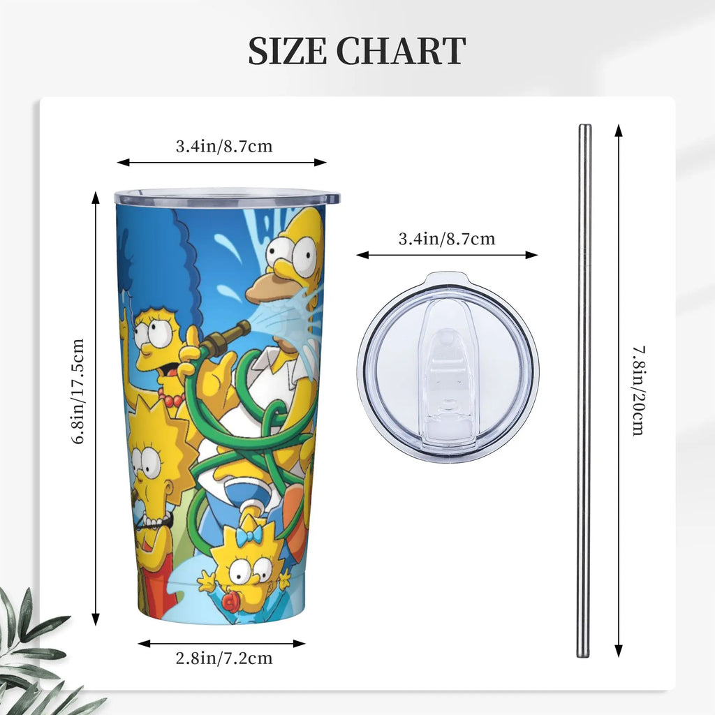 Simpsons Cartoon Tumbler Vacuum Insulated  Thermal Cup with Lid Straw Smoothie Tea Mugs Spill Proof