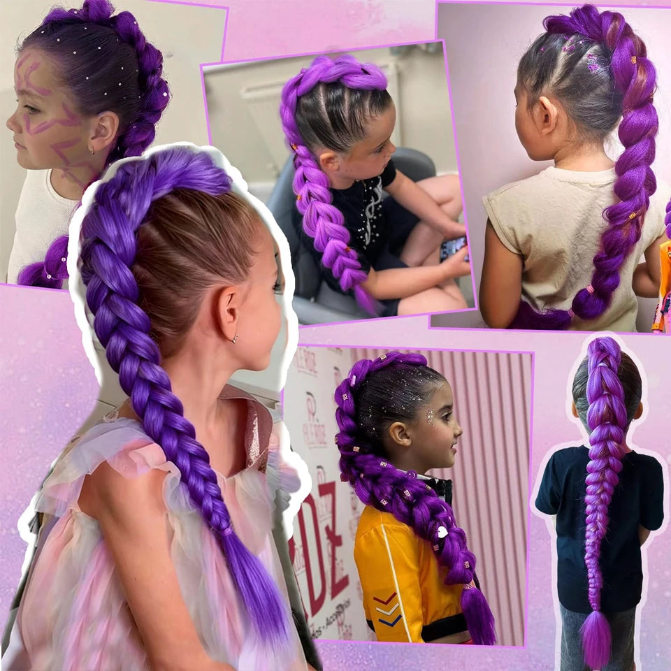 Synthetic Braided Purple Hair Ponytail Rumo Costume Hairstyle 26inch Long Ponytail with Clips for Kids Girls Halloween Christmas