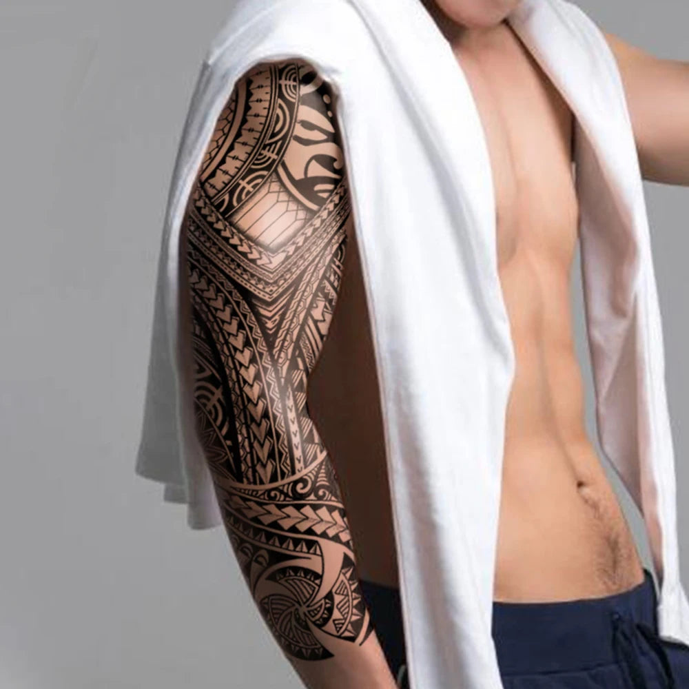 Large Full Arm Sleeve Waterproof Temporary Tattoo Sticker Indian Tribal Machine Turtle Totem Fake Tatoo Body Art Men Women Leg