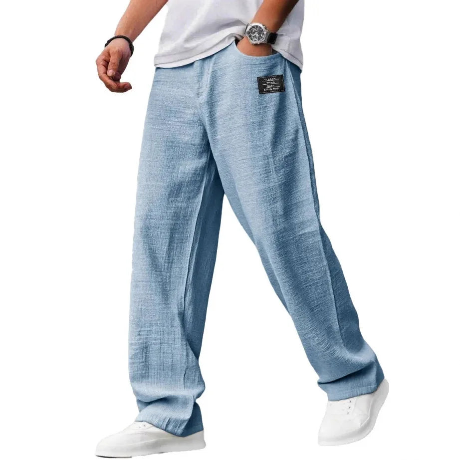 2026 Men Casual Linen Pants Solid Color Elastic Waist Loose Trousers Male Summer Breathable Lightweight Streetwear Joggers Pants