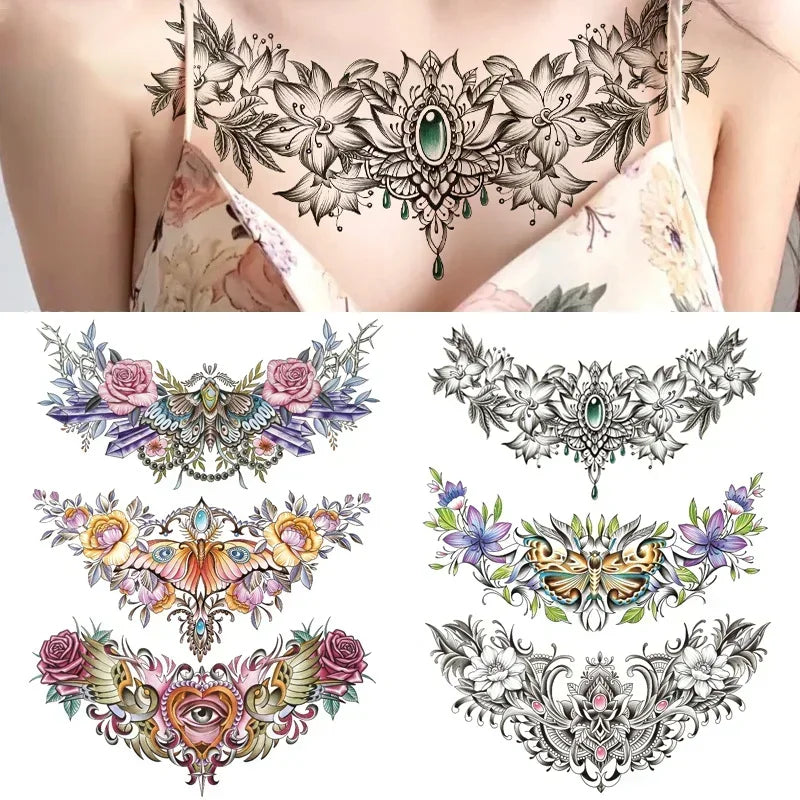 Disposable Tattoo Sticker, Fake Tattoo for Woman, Waterproof Body Art Tattoo for Couples Letter Lotus Flower Temporary Tattoo