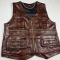 2025 Cowhide Genuine Leather Man Vest Waistcoat Male clothing Jacket Thick Motorcycle Multi Pocket leather biker Men safety vest