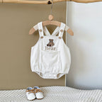 Newborn Baby Boys Girls Clothes Sleeveless Romper Bear Embroidery Loose Shoulder Strap Triangle Jumpsuit Casual Overalls Autumn