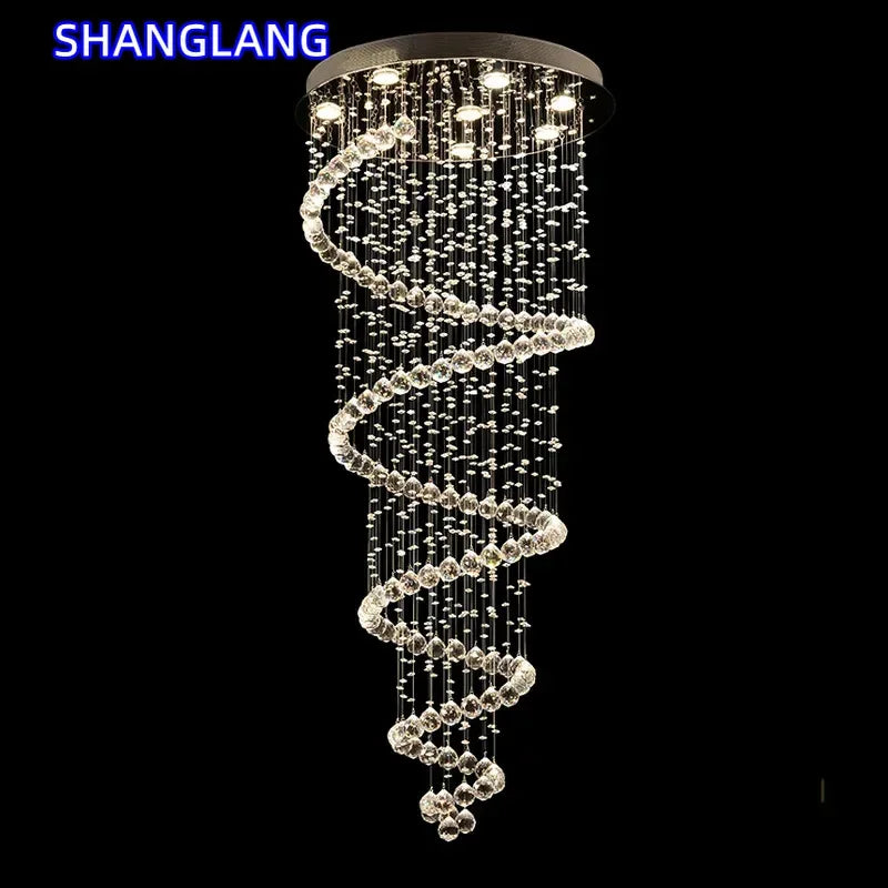 Modern K9 Crystal Chandeliers Large LED Lighting Fixture Spiral Living Room For Staircase Stair Showcase Bedroom Hotel Hall Lamp