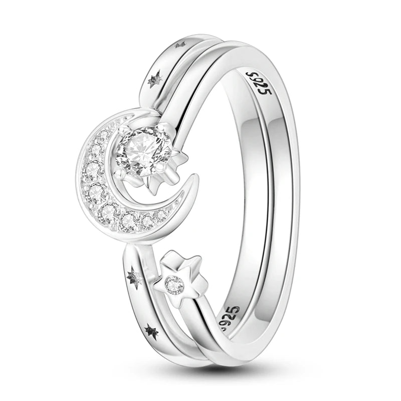 Original 925 Silver Sparkling Zircon Ring Stackable Classic Shine Stone Round Rings For Women Wedding Anniversary Jewelry Gift