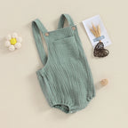 Pudcoco Baby Cotton Linen Suspender Overalls, Solid Color Sleeveless Square Neck Romper Outfit for Boys Girls 0-24M