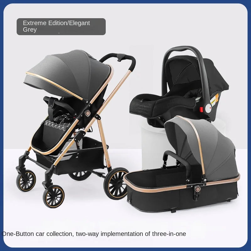 3-in-1 Baby Stroller High Landscape Large Wheel Baby Stroller Can Sit and Lie Two-way Push Travel Stroller with 0-4 years baby