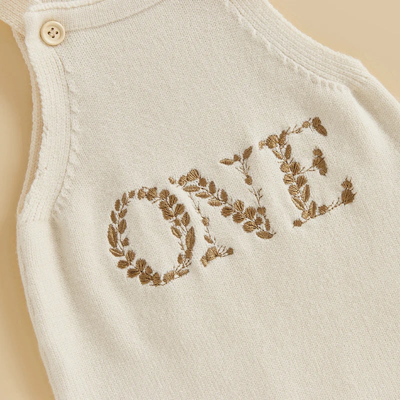 Citgeett Summer Toddler Baby Boys Girls Suspender Pants Embroidery Letters Knit Pants Birthday Romper Clothes