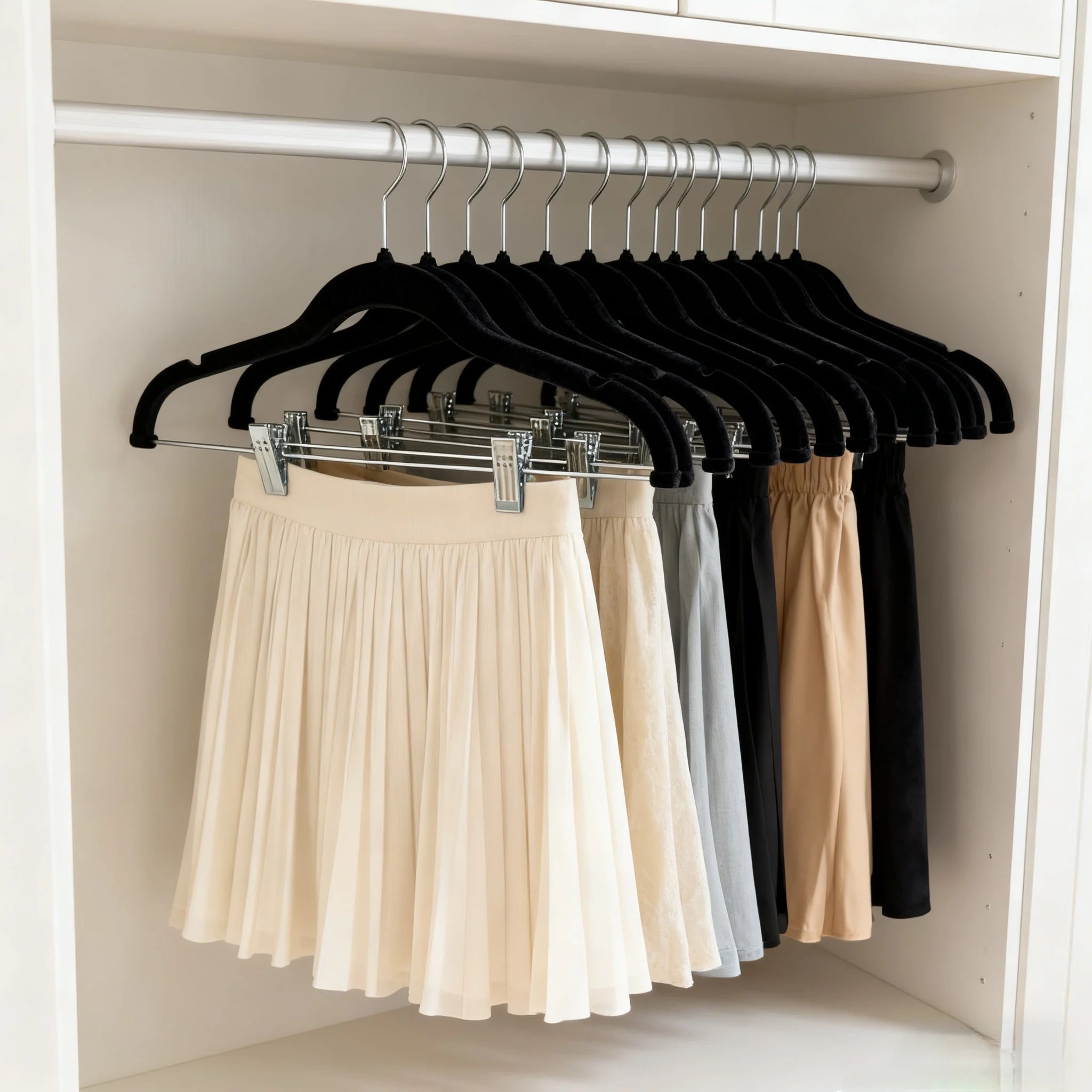 5/10 Pieces of Plastic Velvet-Coated Clothes Hangers, with Movable Strong Clips, Non-Slip and Anti-Fall, Suitable for Hanging Pants, Skirts, Bras, and Camisoles
