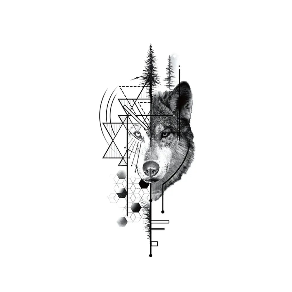 Waterproof Temporary Tattoo Sticker Forest Wolf Geometric Fierce Realistic Animal Body Art Arm Fake Tattoos Sleeve Women Men