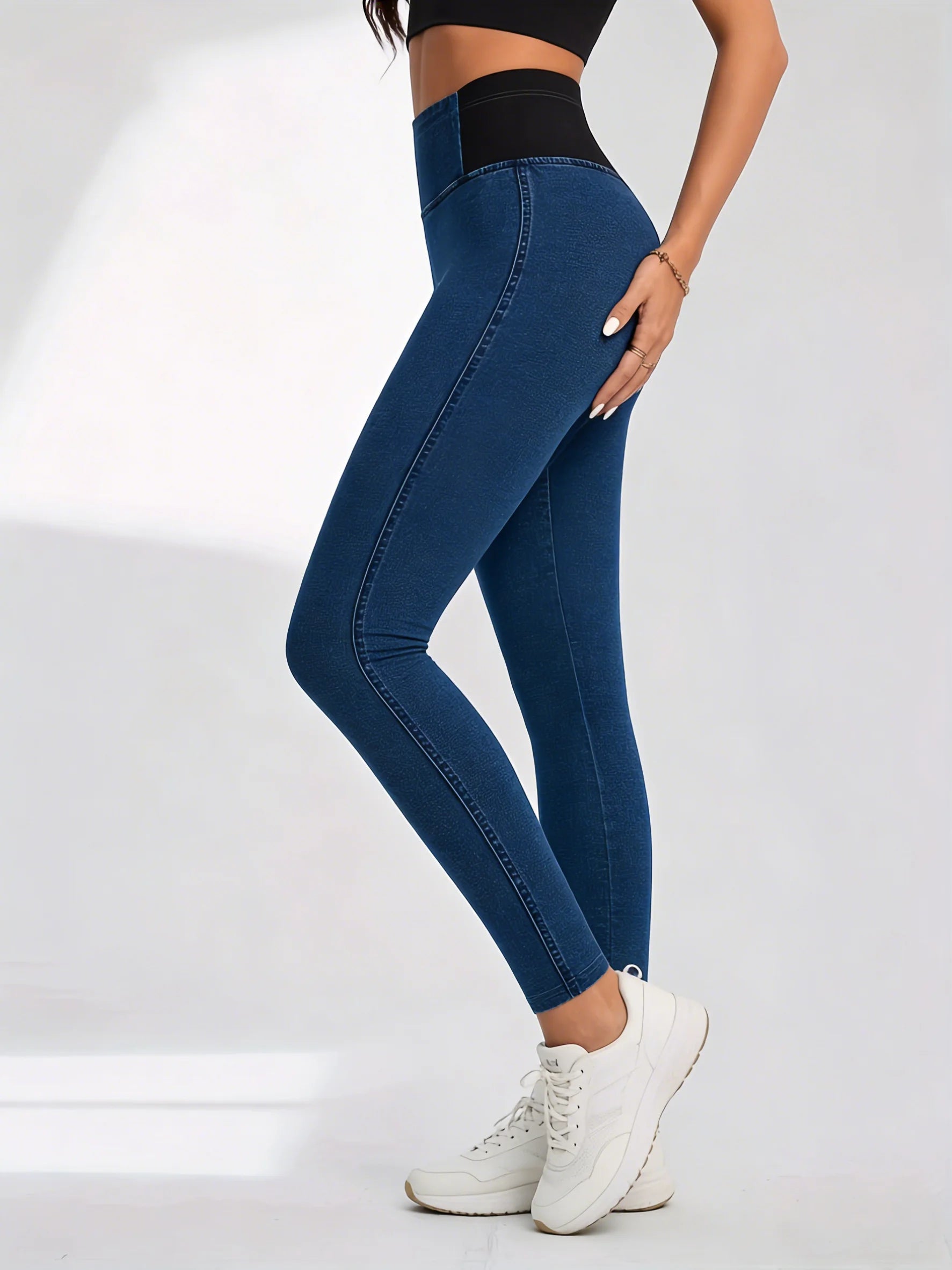 Women's Imitation Denim High Waist Hip Lifting Yoga pants Fashionable Sexy Casual Pants Solid Color Leggings High Elastic Soft
