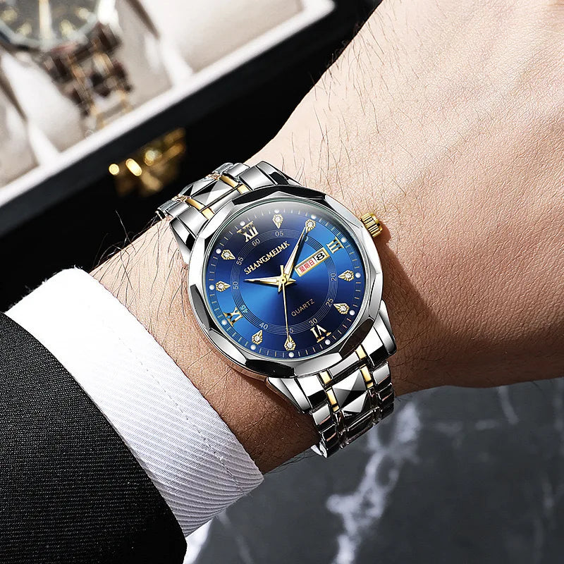 New Fashion Watch Men's Watch Night Light Dual Calendar Steel Strip Quartz Watch Men's Watch