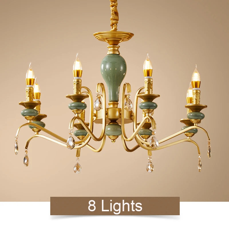 Mediterranean Style Ceramic Crystal Chandelier for Living Room Bedroom Villa Duplex - Elegant Lighting Fixture