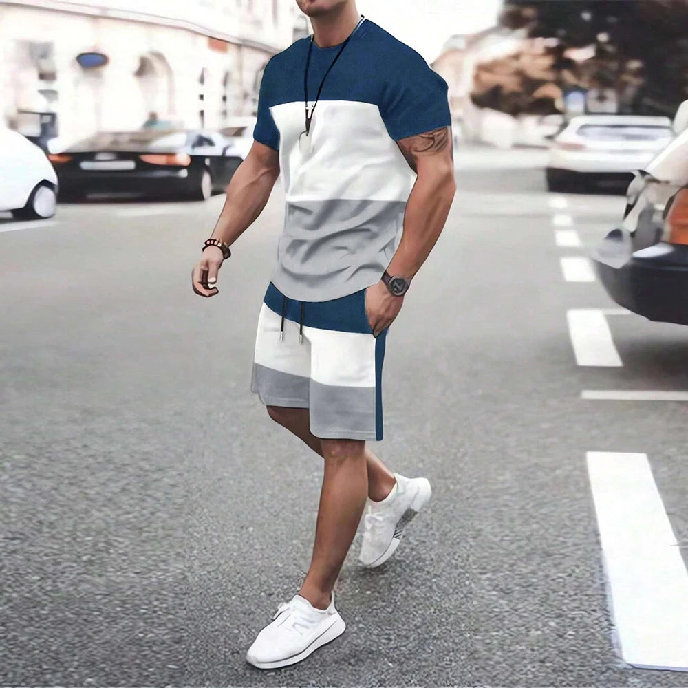 Fashionable New Men's Sportswear Short-Sleeved Shorts Suit Casual T-Shirt Shorts Sets Retro Cool Breathable Summer Two-Piece Set