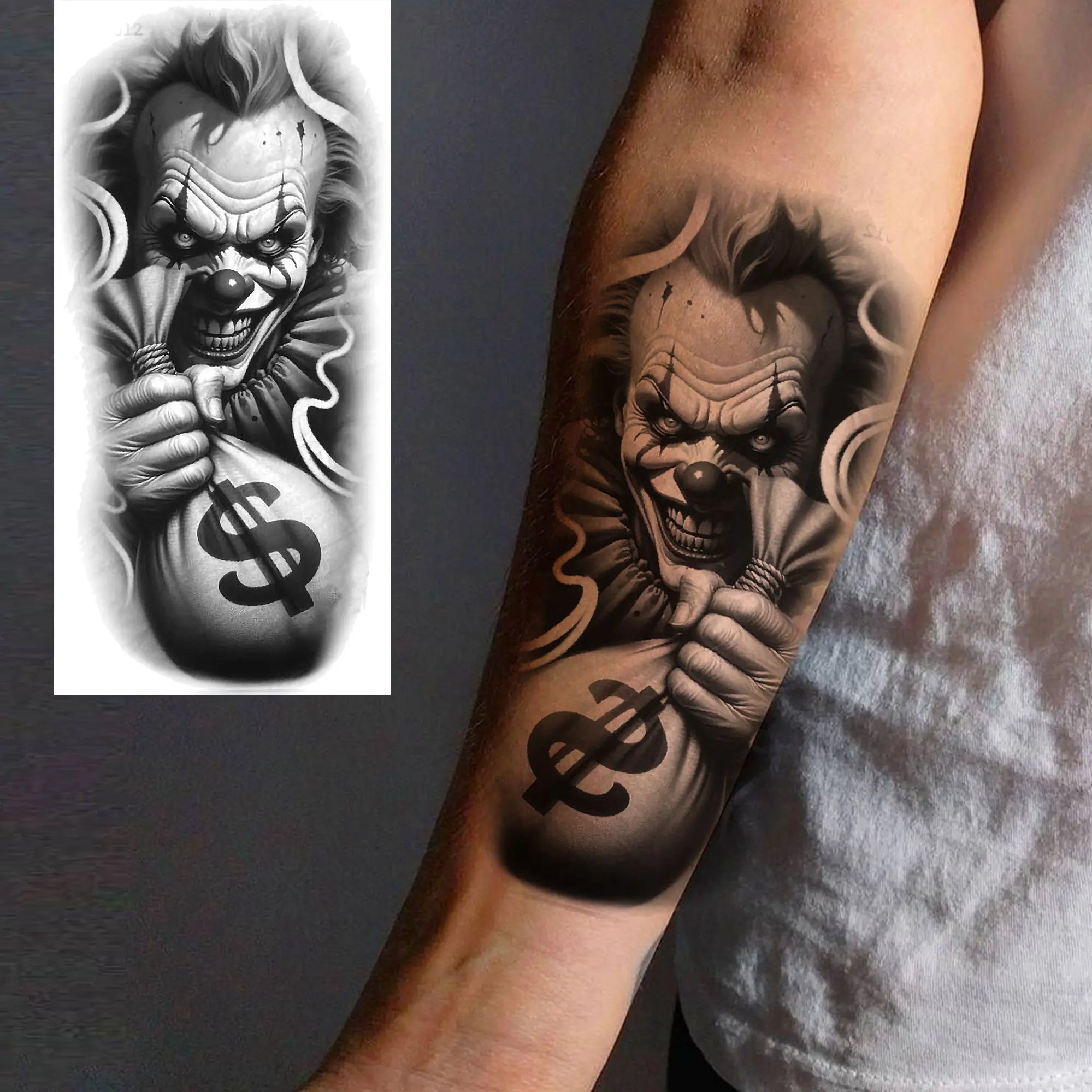 1 Sheet Joker Bad Guy Gangster Temporary Tattoos For Men Women Realistic Fake Tattoos Waterproof Long Lasting Arm Tatoo Stickers