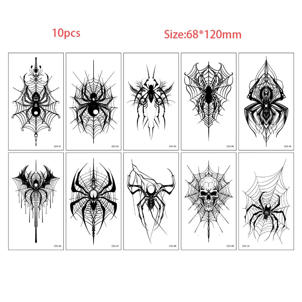 10 Sheets Halloween Eyebrow Stickers Spider Web Tattoo Stickers Body Makeup Waterproof Temporary Tattoo Halloween Fake Tattoo
