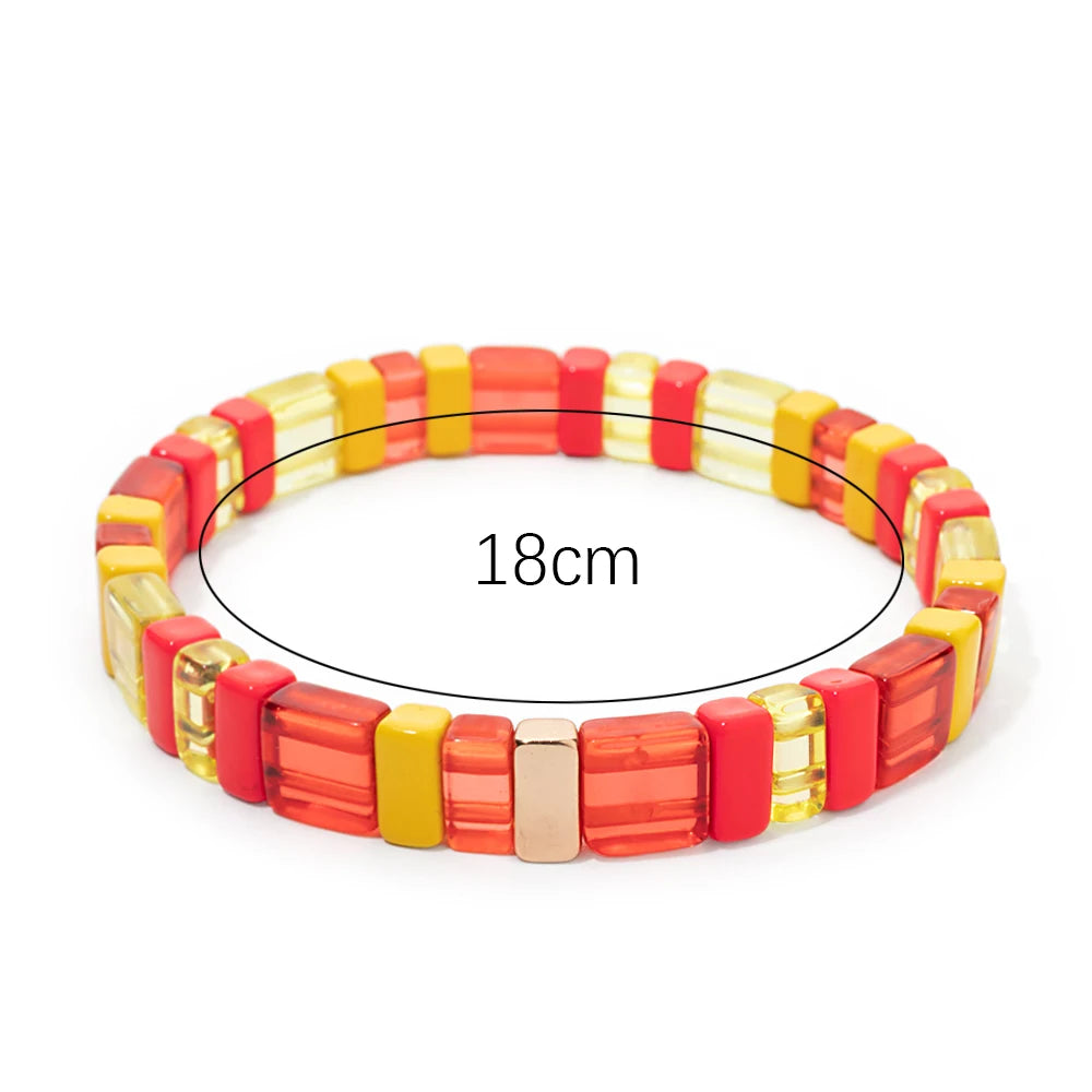 2024 New Design Acrylic Beads Bracelets For Women Red Green Flower Charm Bangle Inlaid Zirconia Beads Jewelry Sets