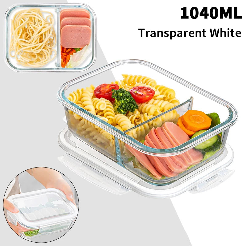 1/2/3 Grids Thickened Leak Proof Microwave Safe Food Crisper High Borosilicate Glass Bento Box With Lids Airtight Lunch Boxes