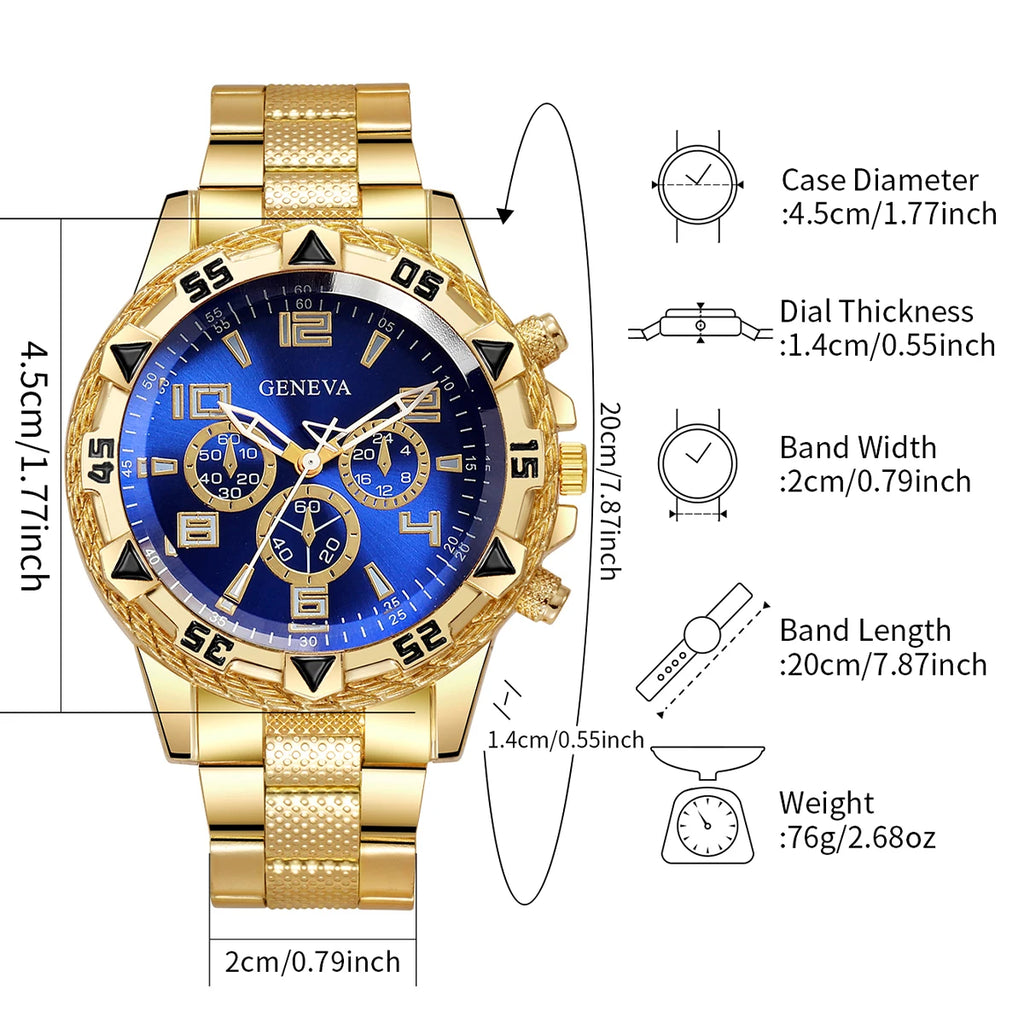 2pcs Men's Quartz Watch Set Fashion Men Business Watches Silicone Band Wristwatches