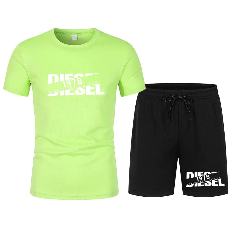Men's two-piece sports suit round neck T-shirt and pants, basketball running sportswear 2026 summer new item