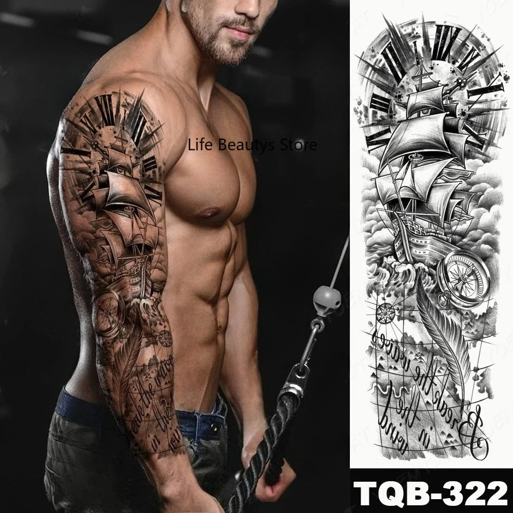 Large Full Arm Sleeve  Waterproof Temporary Tattoo Sticker Tribal Totem Skull Bird Wolf Tiger Fake Tatoo Body Art Men Women