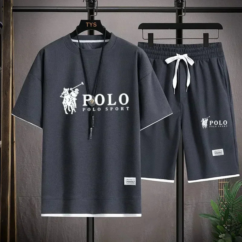 2026 Summer Men's 2-Piece Set, Breathable Short Sleeve T-shirt & Sports Shorts, Fashionable Fitness & Jogging Outfit