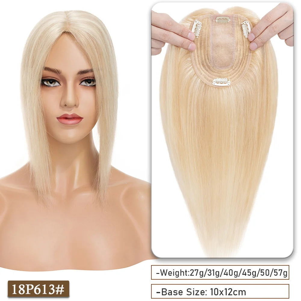 SEGO 10x12CM Hair Toppers for Women No Bangs 130% Density Silk Base Real Human Hair Clip in Top Wiglet Hair Pieces for Women