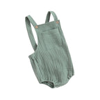 Pudcoco Baby Cotton Linen Suspender Overalls, Solid Color Sleeveless Square Neck Romper Outfit for Boys Girls 0-24M