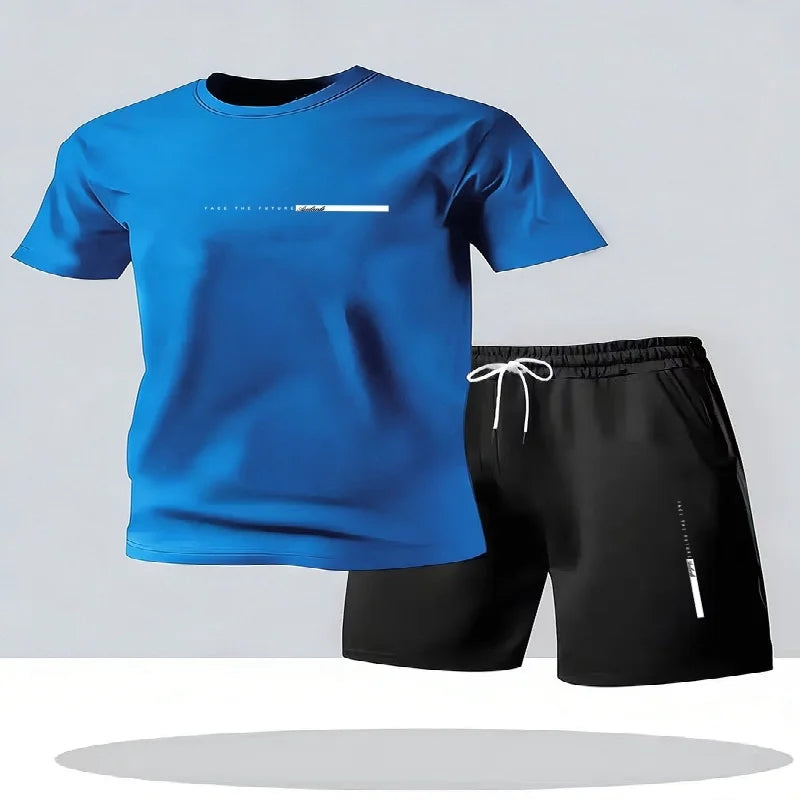 Men's sportswear 2-piece set short sleeved 3D shirt shorts set men's running suit T-shirt men's summer T-shirt