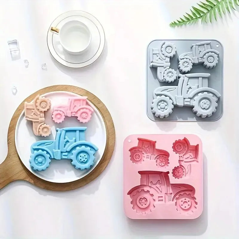 3-Cavity Tractor-Shaped Silicone Mold of Different Sizes Chocolate Jelly Ice Cube Cake Mold High Temperature Resistant