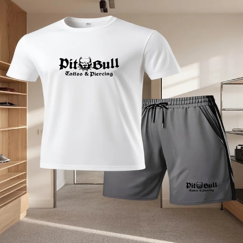 men's breathable jogging sportswear two-piece set summer leisure fitness brand set running suit T-shirt and shorts