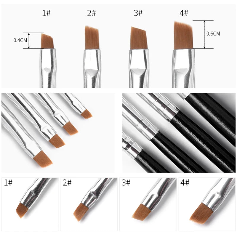 Nail Art Brush Flat Tilted Manicure Brush Nylon Hair Wooden Handle Drawing Brush for Nails Paint Gel Brush Pen Extension Design