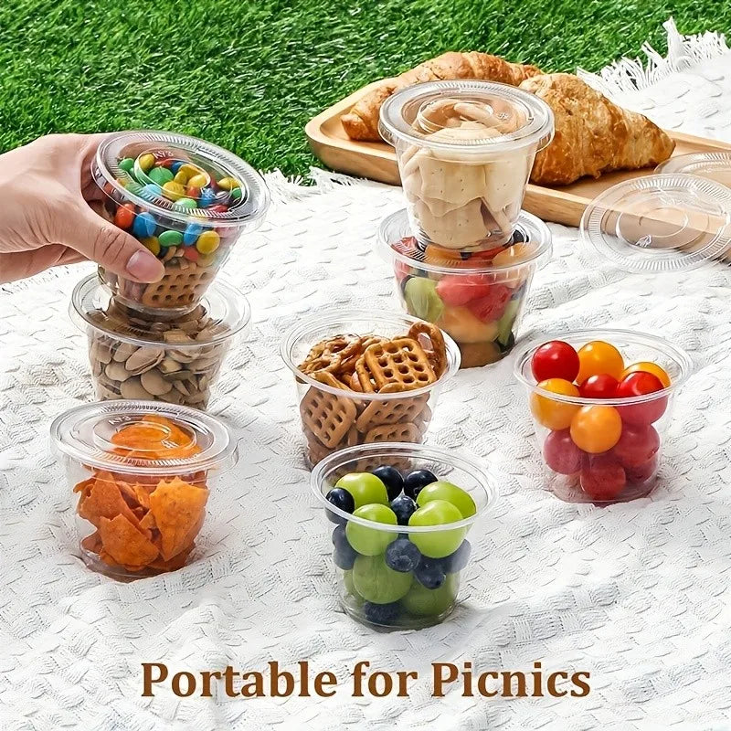 50/100pcs Clear Plastic Cups with Lids BPA Free Fruit Parfait Yogurt Dessert Container for Picnic Party Catering Storage