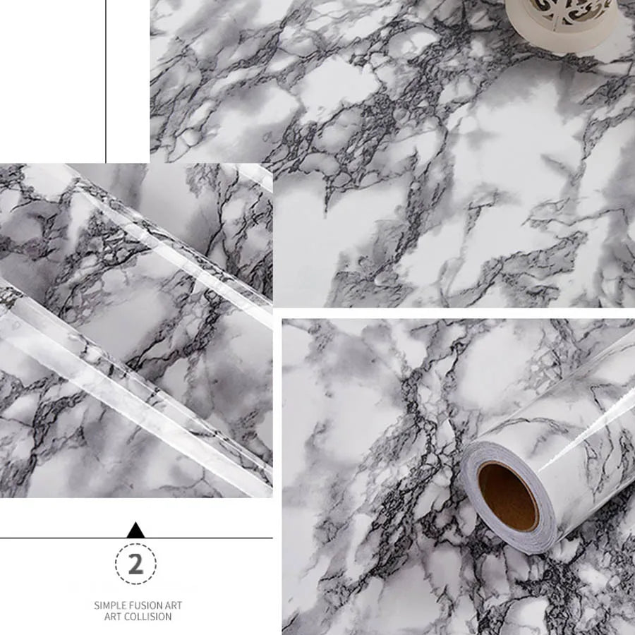 Marble Sticker Kitchen Oil-Proof Film Stove Waterproof Moisture-Proof Self-Adhesive Wallpaper Countertop Cabinet Renovation Tile