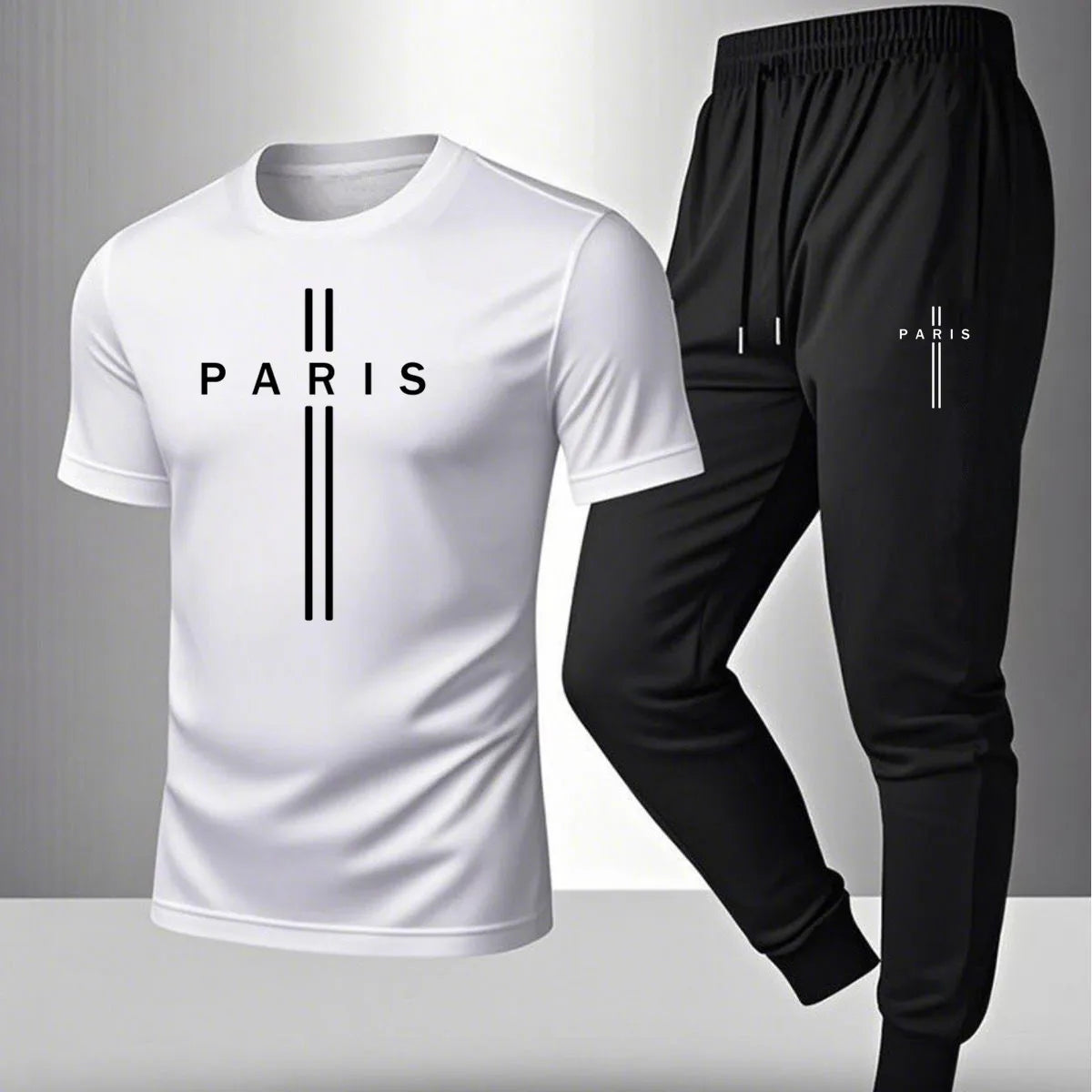 New men's summer casual pantsshort sleeved T-shirt set Paris printed two-piece set men's sportswear set men's clothing clearance